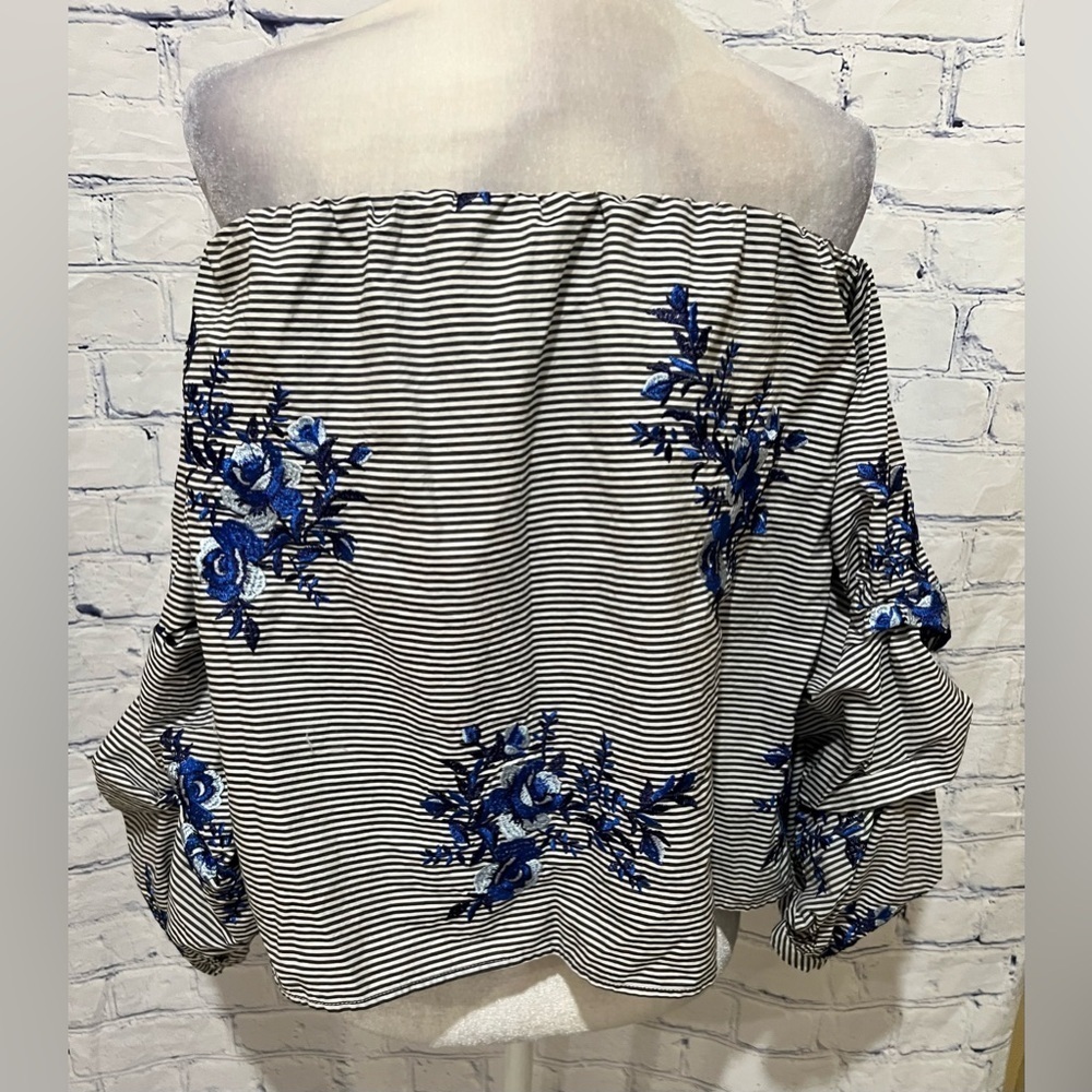 Marc Bouwer Embroidered Woven Lantern Sleeve Off-the-Shoulder Knit Lined Top XL - Picture 6 of 9